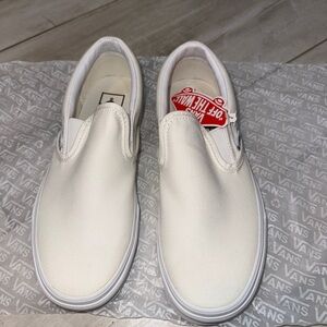 Vans Classic White Canvas Slip-Ons